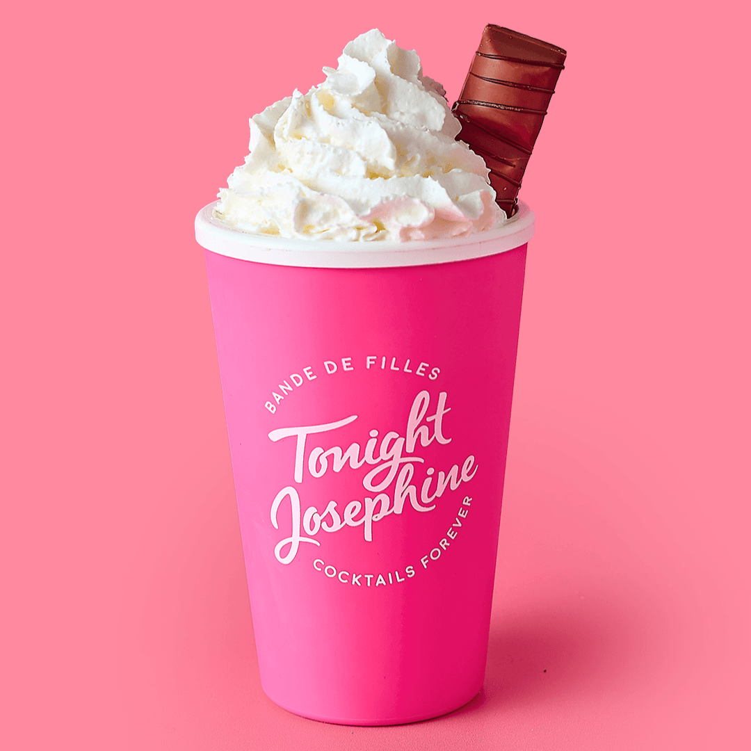 Coffee cocktail in a Tonight Josephine branded pink cup